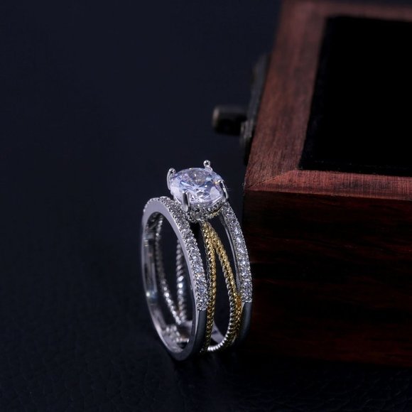 NEW Two Tone  Round Diamond Silver Cross Ring - Picture 6 of 7